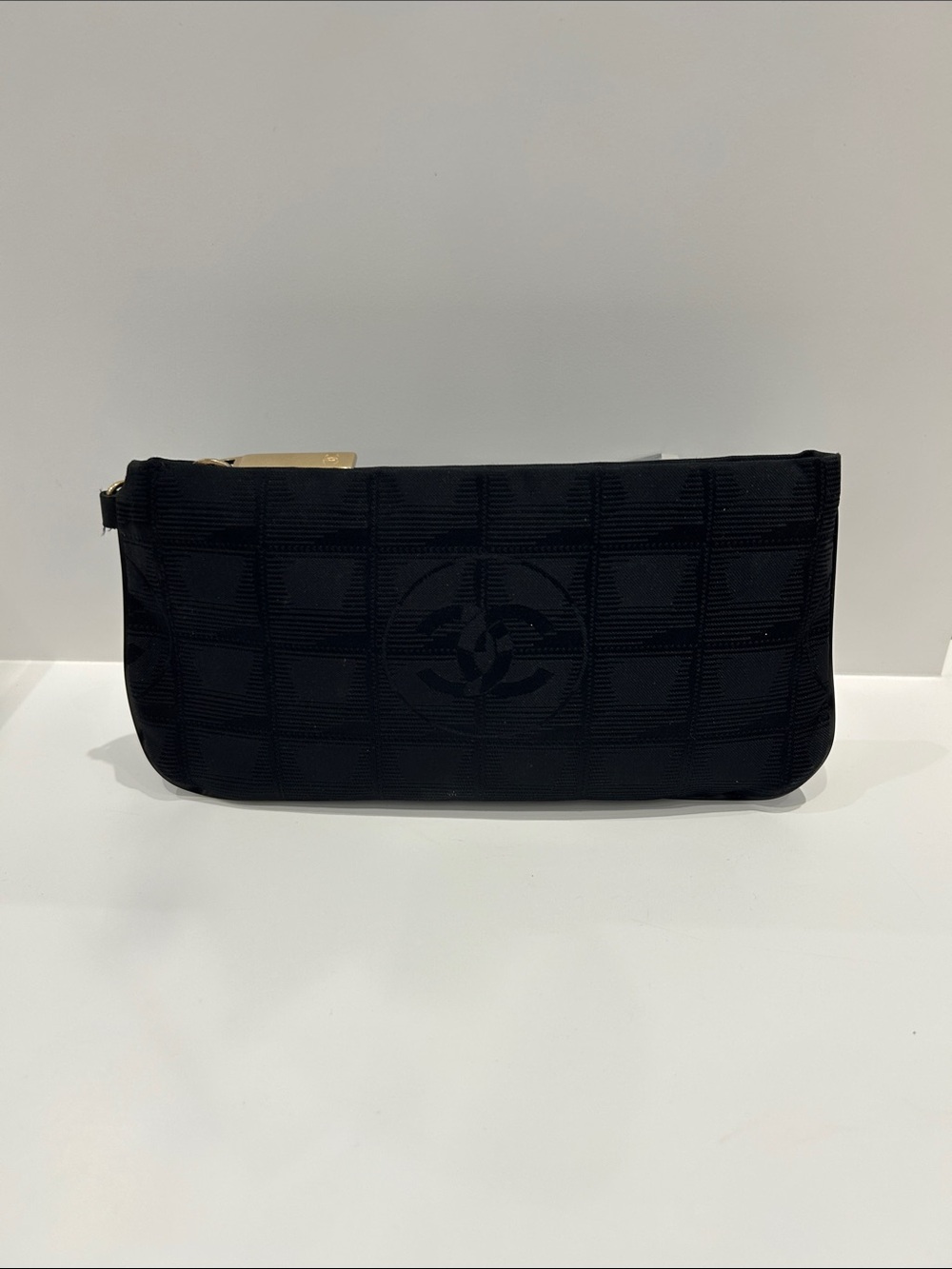VINTAGE CHANEL LOGO NYLON WRISTLET POUCH